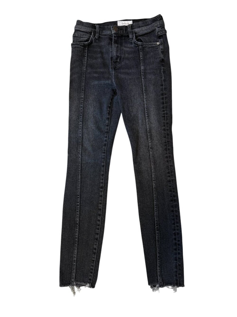Current Elliott Seamed Front Raw Hem Skinny Leg Black Denim Jeans size 26